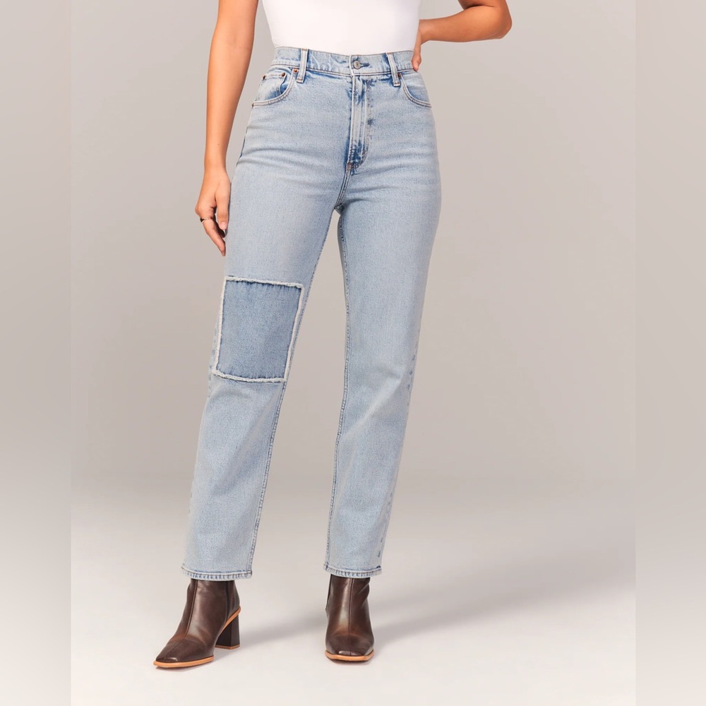 Abercrombie Curve Love Ultra High Rise Ankle Straight Jean Patchwork - 27